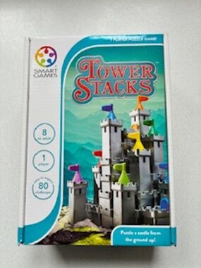 Tower Stacks Kids Puzzle Game - Gray with Multicolor Flags